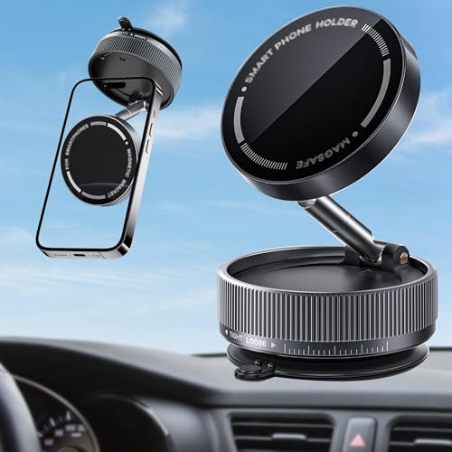 SROCHN Handyhalterung Auto für Magsafe Autohalterung, 360° Drehbar Faltbar Vakuum-Magnet Autohalterung Geeignet für iPhone 16/15/14/13/Samsung/Android/Alle Smartphones