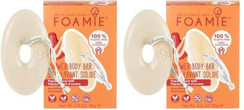Foamie Bagnoschiuma Solido per Tutti i Tipi di Pelle con Papaya e Latte d'Avena, Idratante Intensivo, Senza Solfati, 100% Vegano e Senza Plastica, 80g (Confezione da 2)