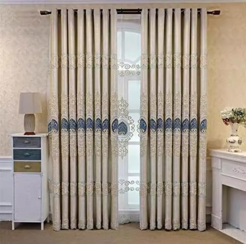 Mesnt Thermovorhänge Wohnzimmer, Grau 340x270cm Stickmuster Verdunkelungsvorhang zur Verdunkelung von Schlafzimmern, Ösen