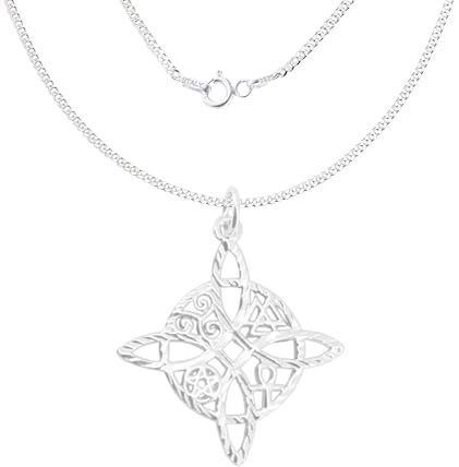 Only faith Collier nœud de sorcière avec tétragramme en argent sterling 925 italien, chaîne longue de 45 cm, amulette triple protection Saint Benoît