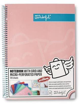 Mr. Wonderful - Rosa A4-anteckningsbok – 240 mikroperforerade rutiga sidor – med lock – spiralformad inramning – inklusive klistermärken