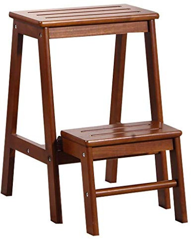 Wooden Step Stool Folding 2 Tread Ladder Chair Multifunction Flower Rack/Storage Shelf Solid Wood Foot Stool for Indoor Use