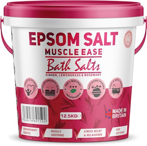 Scented Epsom Bath Salts 12.5kg Infused with Muscle Ease Essential Oil, 100% Natural Mineral Salts - Supports Sleep and Relieves Aching Muscles Magnesium Sulphate Foot Soak Bath Epsom Salt