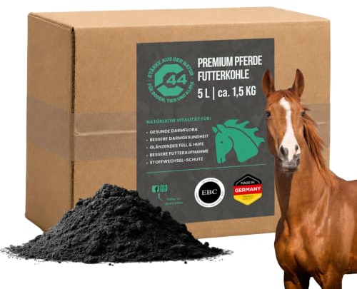 C44-Zittau Futterkohle für Pferde 5L - Natürlicher Futtermittelzusatz 0-3mm | Hochwertige Pflanzenkohle zur Unterstützung der Verdauung und Darmflora bei Pferden mit EBC-zertifizierter Reinheit.