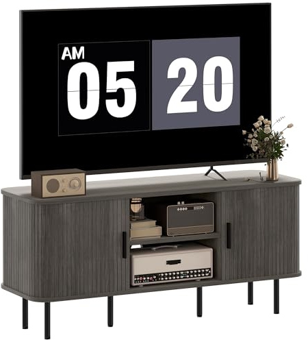 HOMCOM TV Stand Cabinet for TVs up to 55 Inches, TV Unit with Storage Shelves and Cupboard for Living Room, Grey