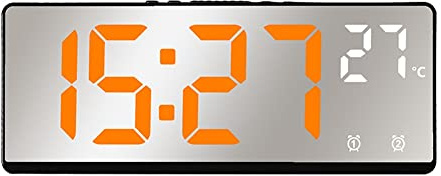 Cpolebev Sveglia Un Specchio con Controllo Vocale Temperatura Digitale Doppio Allarme Snooze Orologio da Tavolo da Tavolo modalità Notturna 12/24 Ore (Arancione)