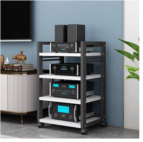 4-Tier Corner Entertainment Center - AV Component Media Unit with Open Stereo Cabinet and Storage Shelf for Record Player & Turntable