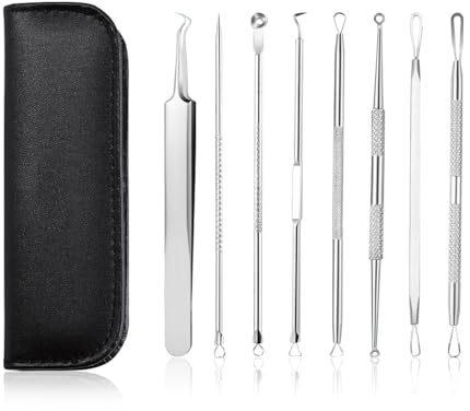 Blackhead Remover Pimple Popper Tool Kit, Upgrade 8 PCS Acne Needles, GERY Pimples Comedone Extractor Removal, Professional Stainless Blemish and Pore Cleaner Set with Leather Package