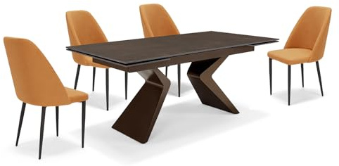 REDÒKASA Tavolo da pranzo allungabile 180x90 modello TAHITI con 2 allunghe laterali da 40 cm per sala da pranzo, cucina e soggiorno, design moderno (Top Metal Corten con gambe Bronzo)
