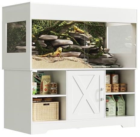 Herture Großes Terrarium mit Unterschrank 450 L, 120 x 60 x 60 cm Reptilienvivarium Holz, Terrarienschrank mit Klappdeckel, Schiebetüren, integrierter Steckdose & Stauraum für Reptilien, EPX01RTW