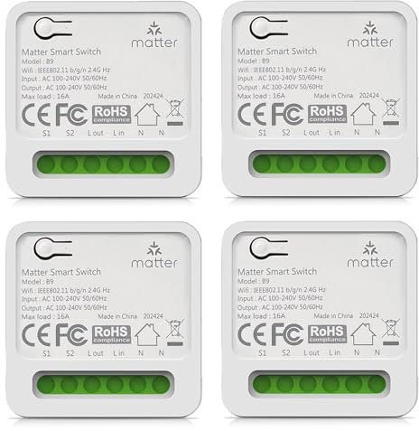 4 interruttori per relè opachi, mini interruttore opaco, compatibile con Alexa, Google, Homepod, Smart Life, Tuya, SmartThings、Alice APP, Smart Home Relè WiFi 2,4 GHz, 16 A