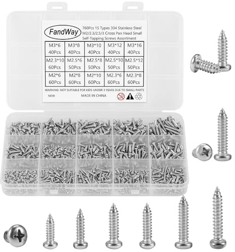 M2 M2,3 M2,6 M3 Blechschrauben Set,760 Stück Kleine Selbstschneidende Schrauben,Rundkopf Holzschrauben Edelstahl 304,Linsenkopf Selbstbohrschrauben,Kreuzschlitzschrauben für Kunststoff Holz Metal.