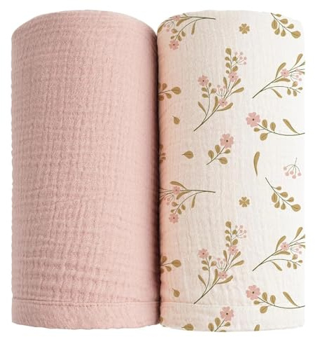 Koomuao 2 Stück Baby Musselin 100% Baumwolle Weiche Spucktücher Baby,Waschlappen Moltontücher,Atmungsaktiv und Extrem Saugfähig Musselin Tuch 100x100cm (E)