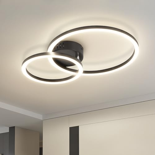 Homefire LED Deckenlampe Wohnzimmer Deckenleuchte 4000K - 40cm Schwarz Küchenlampe 23W Wohnzimmerlampe Modern Schlafzimmerlampe 2-Ringe Design Deckenbeleuchtung für Küche Schlafzimmer Flur Büro