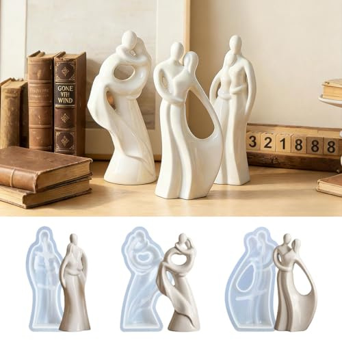 3 Stück Paare Silikon Kerzenform, 3D Kerzen Gießform Für Umarmende Paare, Romantis Handgefertigte Skulptur Form Für DIY Aromatherapie, Seife, Ton, Gips, Und Kunsthandwerk (Weiß)