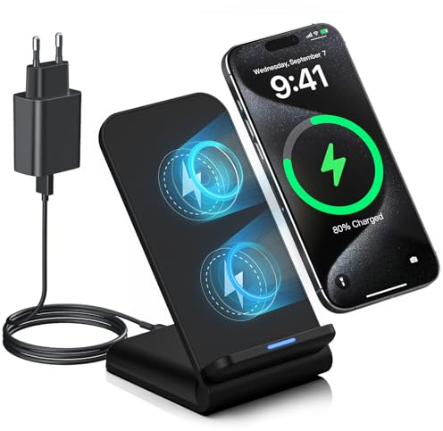15W Chargeur Induction pour Google Pixel 10 Pro XL 9 9a 8 8a 7, Chargeur sans Fil pour Samsung Galaxy S26 S25 S24, Station de Charge Rapide pour iPhone 17 Pro Max 16 15 14 13 12 11 (Adaptateur Inclus)