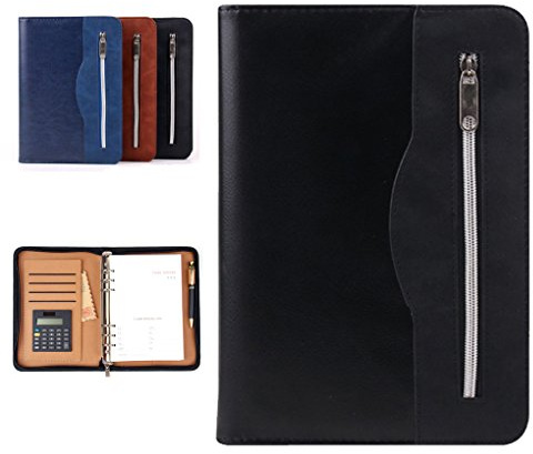 sayeec Ringbuch Folio mit Reißverschluss A5 Reißverschluss um PU Leder Loose Leaf Business Notebook Portfolio Executive Konferenzmappe Travel Portfolio mit Reißverschluss Organizer mit Taschenrechner