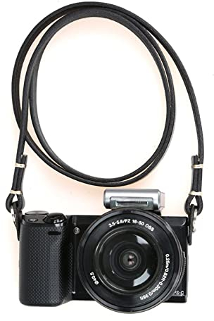 CANPIS Genuine Leather Camera Strap Vintage Camera Shoulder Strap Handmade Camera Neck Belt for Mirrorless Cameras Sony Nikon Canon Olympus Fuji (Black)