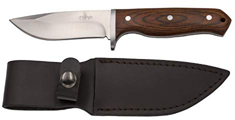 THIRD Jagdmesser 16367PW, mit 10,6 cm satinierter 440er Klinge, Pakkawood-Griff, mit Ledertasche