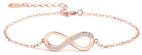 Damen Armband Rosegold Zirkonia 925 Sterling Silber Schmuck für Frauen Mädchen,Infinity Unendlichkeit Symbol Unendlicher Liebe Armkettchen Armbänder Geschenk für Weihnachten Valentinstag Geburtstag