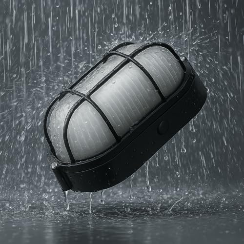 Aluminium Kellerlampe Bulkhead E27 IP54 schwarz - Hart-Glas - max. 60W