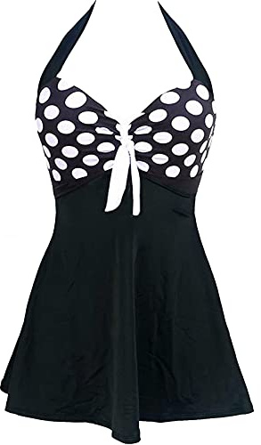 Sixyotie Traje de baño Cuello Una Pieza Monokini con Shorts de Seguridad Mujer Bañador con Falda Tamaño Grande Tankini (Polka, EU 46-48(Tag 4XL))