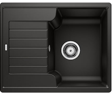 BLANCO ZIA 40 S | Granitspüle aus SILGRANIT schwarz | [61,5x50x20,2 cm] | für 40 cm breite Unterschränke | Reinigungsfreundliche Öberfläche | Großes Becken | reversibel