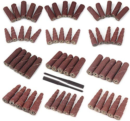 Lot de 62 mini cônes de ponçage pour portage de moteur - Kit de ponçage abrasif en forme de cylindre conique - Rouleau de papier abrasif avec tige de 6,35 mm