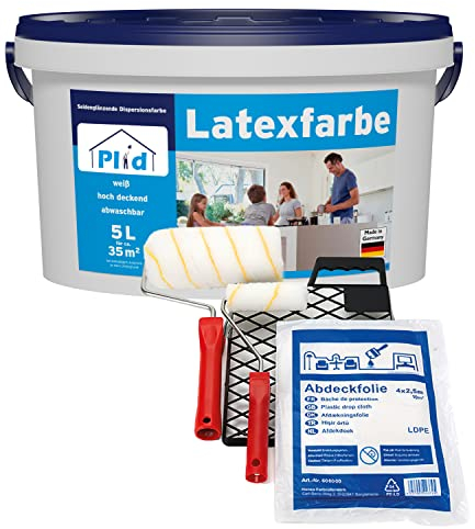 plid® Vernice al Lattice Bianco Seta Lucida 5L - Lavabile per interni, ideale per cucina & bagno - Facile da pulire, non colante, alta resistenza - Made in Germany