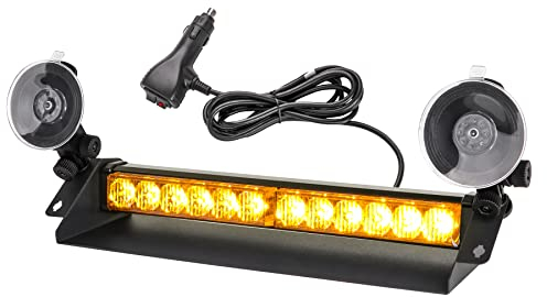 ROUTEKING Car Emergency Warning Light - 14Inch Amber Flashing Lights, 12LED High Intensity 9 Flashing Modes, Windshield Strobe Beacon for Car Vehicles Truck (Amber,12/24V)