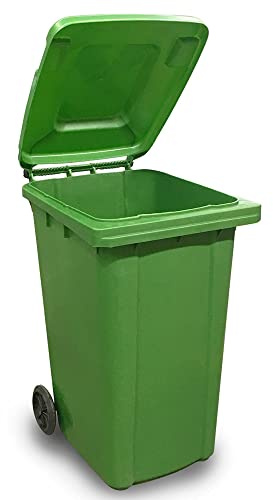 Pluto Packaging 240L Standard Sized Green Household Rubbish Wheelie Bin | Complete With Rubber Wheels, Handles & a Lid