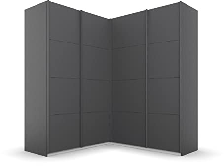 Rauch Möbel QUADRA, Eckschrank, Farbe Grau metallic, Breite 181 cm | Eckschrank mit Schwebetüren, 4-türig, für Schlafzimmer, Gästezimmer, Ankleidezimmer, Garderobe