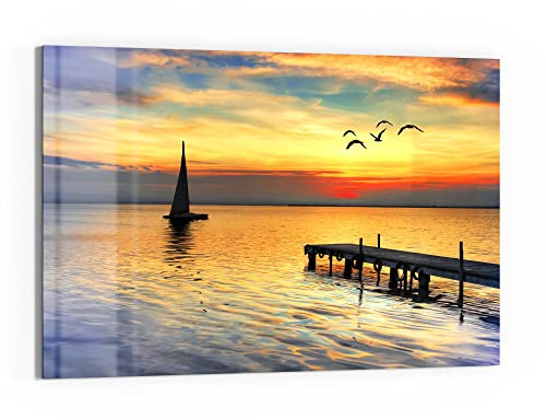 DEQORI Glas-Magnettafel | 60x40 cm groß | Motiv Abendidylle am See | Memo-Board aus Glas | Magnetboard inkl. Magnete, Stift & Tuch für Küche & Büro | Tafel magnetisch & beschreibbar