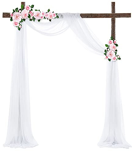 Tüll Fotovorhang Hintergrund Vorhäng,Hochzeitsbogen Deko Tüllstoff Hochzeit Bogenvorhäng Freihandbogen Querbehang Deko Gardinen Vorhang für Babyparty Party Hochzeit Torbogen Zeremonie,70*400cm Weiß