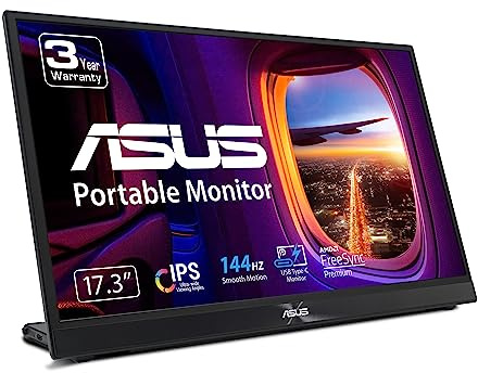 ASUS ZenScreen MB17AHG Monitor USB portátil 17 1080p - Full HD, IPS, 144Hz, USB Type-C, FreeSync Premium, Cuidado de los Ojos, Soporte en Forma de L, Montaje en trípode, HDMI, Certificado FSC, Negro