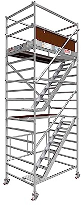 Profigerüst: ALTEC AluKlik 2.0 Treppenturm | Arbeitshöhe 3m - 14m | Made in Germany | inkl. 25cm höhenverst. Ø150mm Rollen, Alu Gerüst Rollgerüst Fahrgerüst Baugerüst Faltgerüst (6 m)
