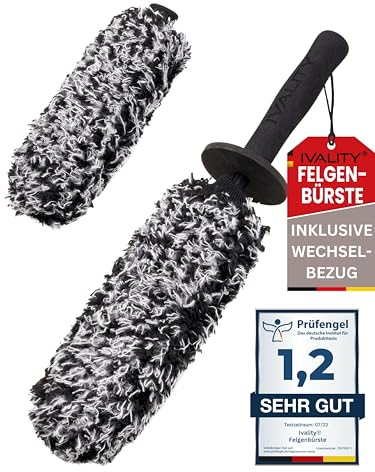 Ivality® Mikrofaser Felgenbürste extra dünn - Schonende Reinigung bis tief ins Felgenbett - Microfaser Felgenbürste Alufelgen Felgenreiniger Felgen Reinigung Auto Felgen Bürste 100% kratzfrei