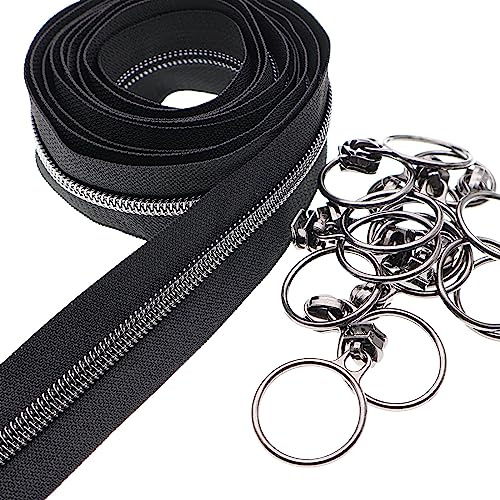 #5 Metallic Nylon Coil Reißverschlüsse 9.1m Schwarz Nickel Zähne Reißverschluss mit 25 Stück Schieber für DIY Nähen Schneider Handwerk Tasche Leekayer
