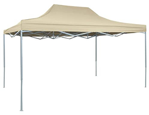 Homgoday Gazebo Professionale Pieghevole 3x4m Acciaio Crema, Gazebo da Giardino, Gazebo Ombrellone da Giardino Spiaggia Pesca Esterno Antivento per Arredo Giardino Terrazzo Ambienti