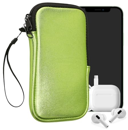 kwmobile Handytasche für Smartphones XL - 6,7/6,8 - Neopren Handy Hülle Metallic Hellgrün - Handy Tasche 17,2 x 8,4 cm Innenmaße