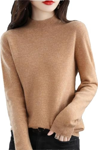 Suéter De Punto De Cachemira De Lana Merino para Mujer Jersey De Manga Larga con Cuello Alto Brown S