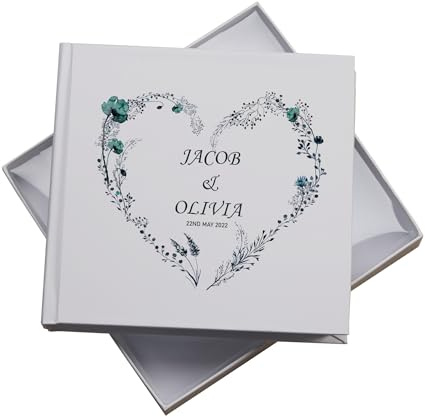 Personalised Wedding Photo Album Gift Dusty Blue Floral Heart
