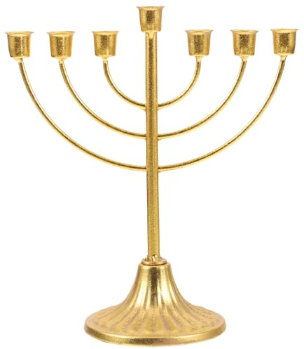 MAGICLULU Hanukkah Menorah Pillar Candles Holder 7 Arms Candelabra Jewish Candelabra Jewish Candle Stand Temple Candle Holder 7 Arm Candle Holder 7 Branch Menorah Wrought Iron Israel Desktop