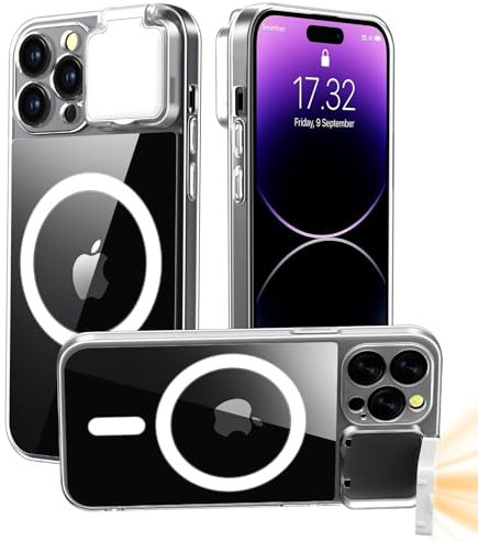 AJDSE with LED Built-in Light-Up Selfie Light for iPhone 15 Pro Max Magnetic Case Compatible TIK Tok/Stream/Makeup/Live/Video- Selfie Illuminate (for iPhone 15 Pro Max, Clear)