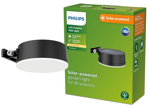 Philips Lighting Vynce Outdoor Solar Path Light, Round, 1.5W, 2700K, Black, IP44 Weatherproof