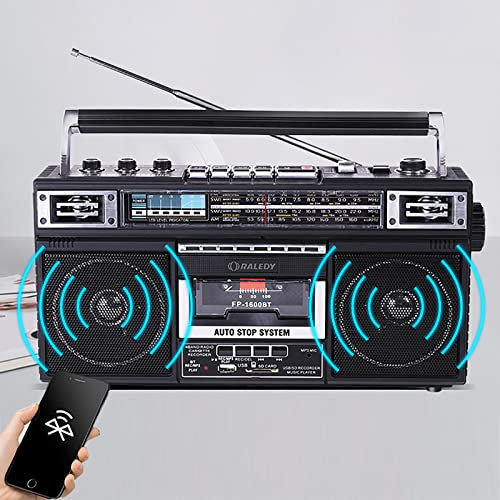 Portable Cassette Player, Bluetooth Retro Boombox, FM Radio, Headphone Jack, Two Kinds Of power supply, Classic 80s Style Retro, Black