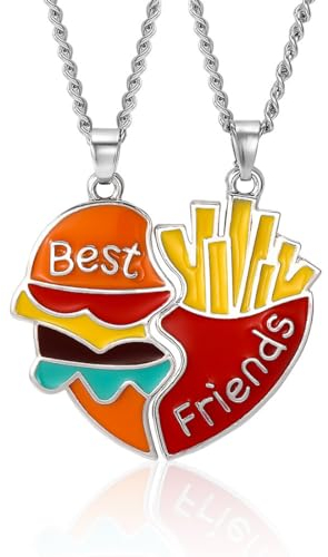MenYiYDS 2 Pcs BFF Halskette Freundschaftskette niedlich Burger und Pommes Schmuck Anhänger beste Freundin Mädchen Halskette Mädchen Geburtstag Geschenk Anhänger Kette Geschenk (rot gelb)