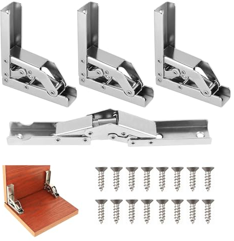 4 Pezzi Cerniere Ante 90 Gradi, Staffa a Cerniera Pieghevole, Cerniera per Staffa da Scrivania Nascosta con 16 Viti, Cerniera per Ante Cucina 90 Gradi, Cerniere per Mobili Ante Dell'armadio