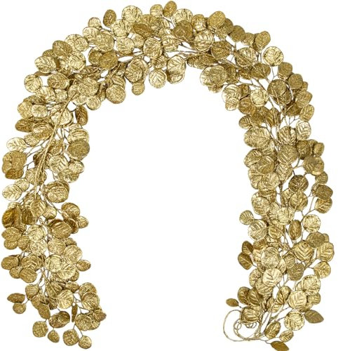 Hollyone 3 Stück Weihnachten Girlande Glitzer, 182cm Eukalyptus Blätter Girlande, Weihnachten Deko Lamettaa, Gold Weihnachtsbaum Dekoration Girlande Hängend für Fest, Kamine, Outdoor Indoor