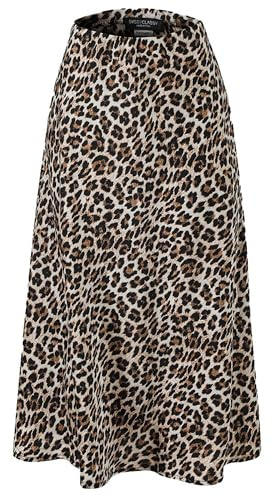 SASSYCLASSY Langer Leoparden Rock Damen Elegant - Midi Leo Muster in A-Linie - Gelb Braun Schwarz - Fließender Stoff Mit Elastischer Taille - Animal Print - Größe M
